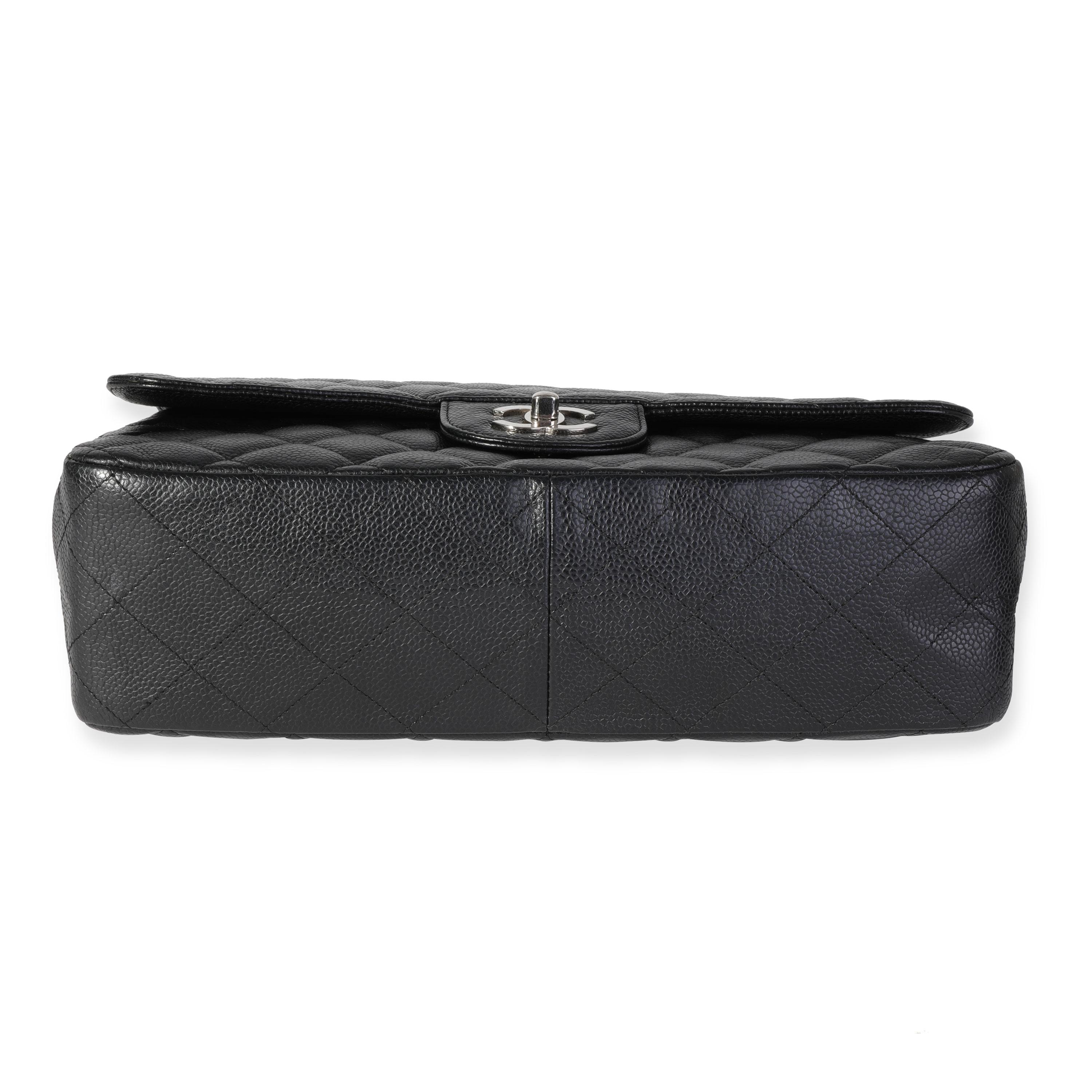Chanel Black Quilted Caviar Jumbo Classic Single Flap Bag For Sale 4