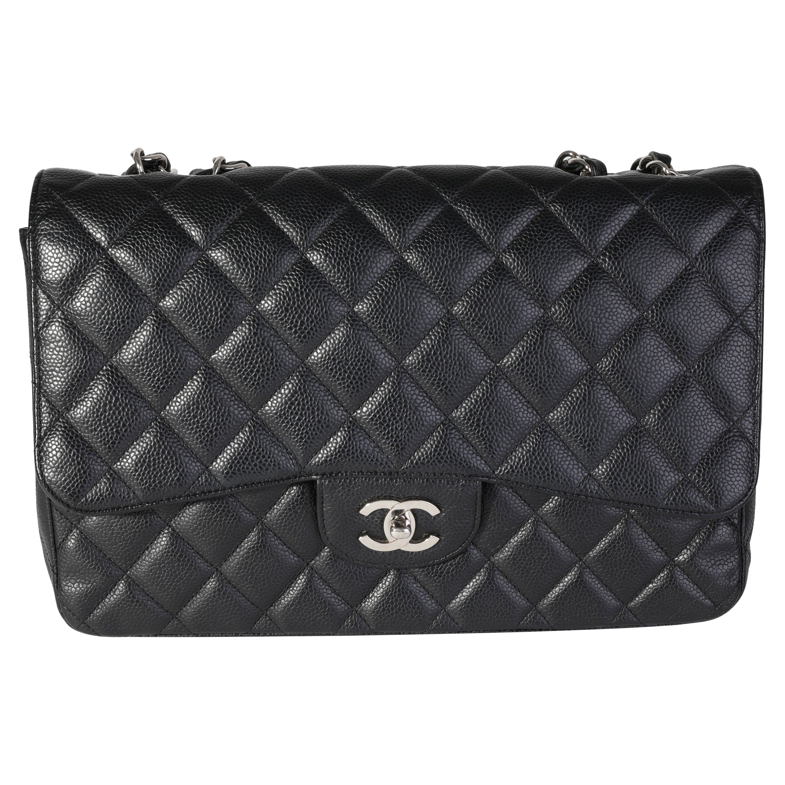 Chanel Negro Caviar Acolchado Jumbo Bolso Clásico Solapa Única