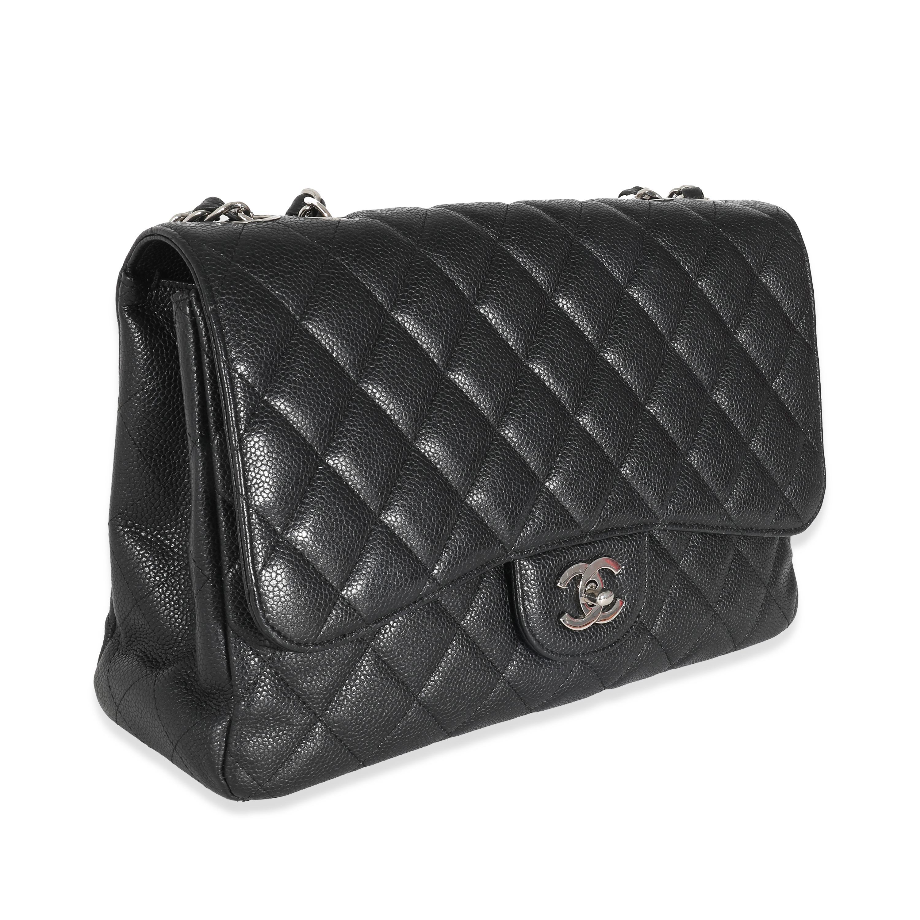 Listing Title: Chanel Black Quilted Caviar Jumbo Classic Single Flap
SKU: 137022
Condition: Pre-owned 
Condition Description: A timeless classic that never goes out of style, the flap bag from Chanel dates back to 1955 and has seen a number of