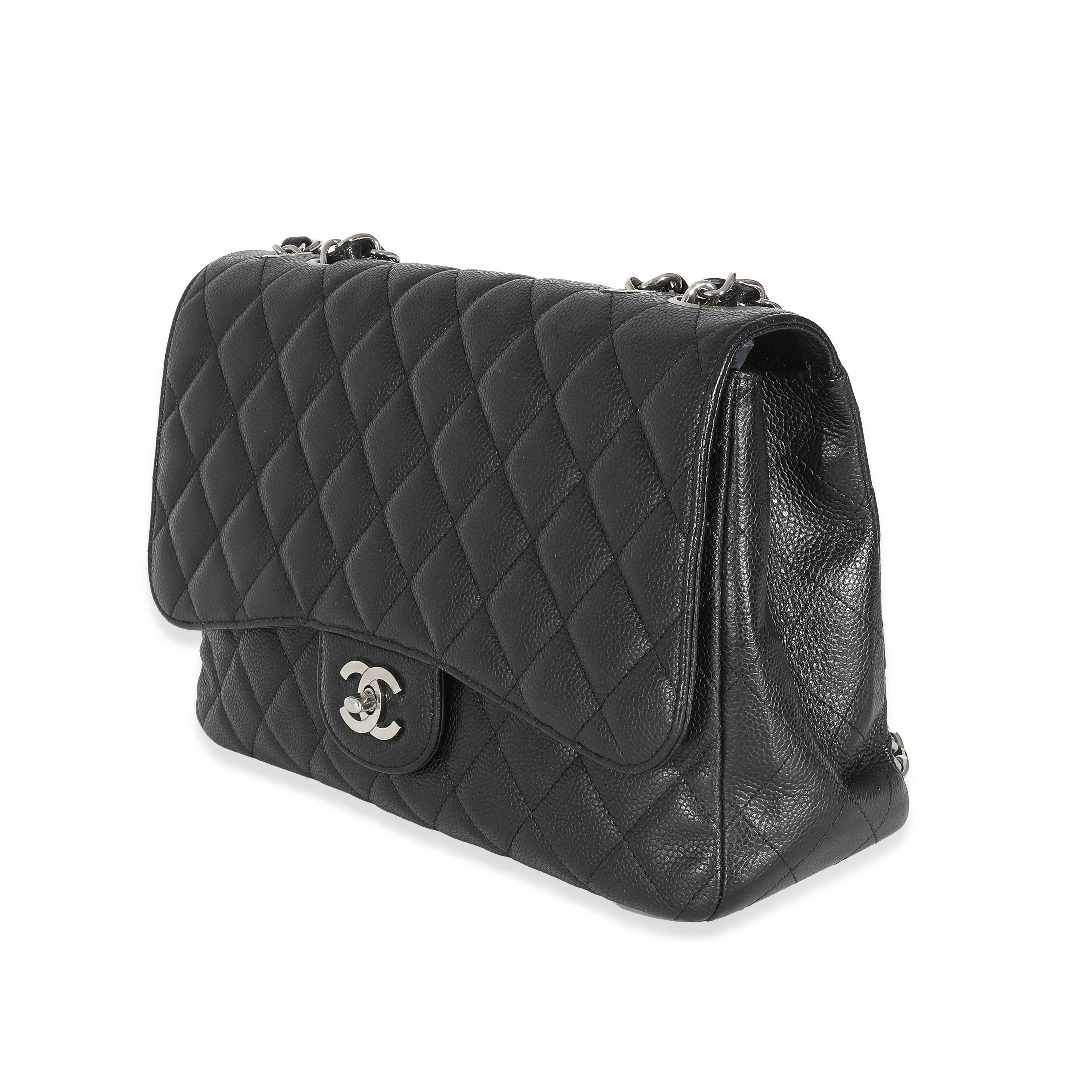 Women's Chanel Black Quilted Caviar Jumbo Classic Single Flap For Sale