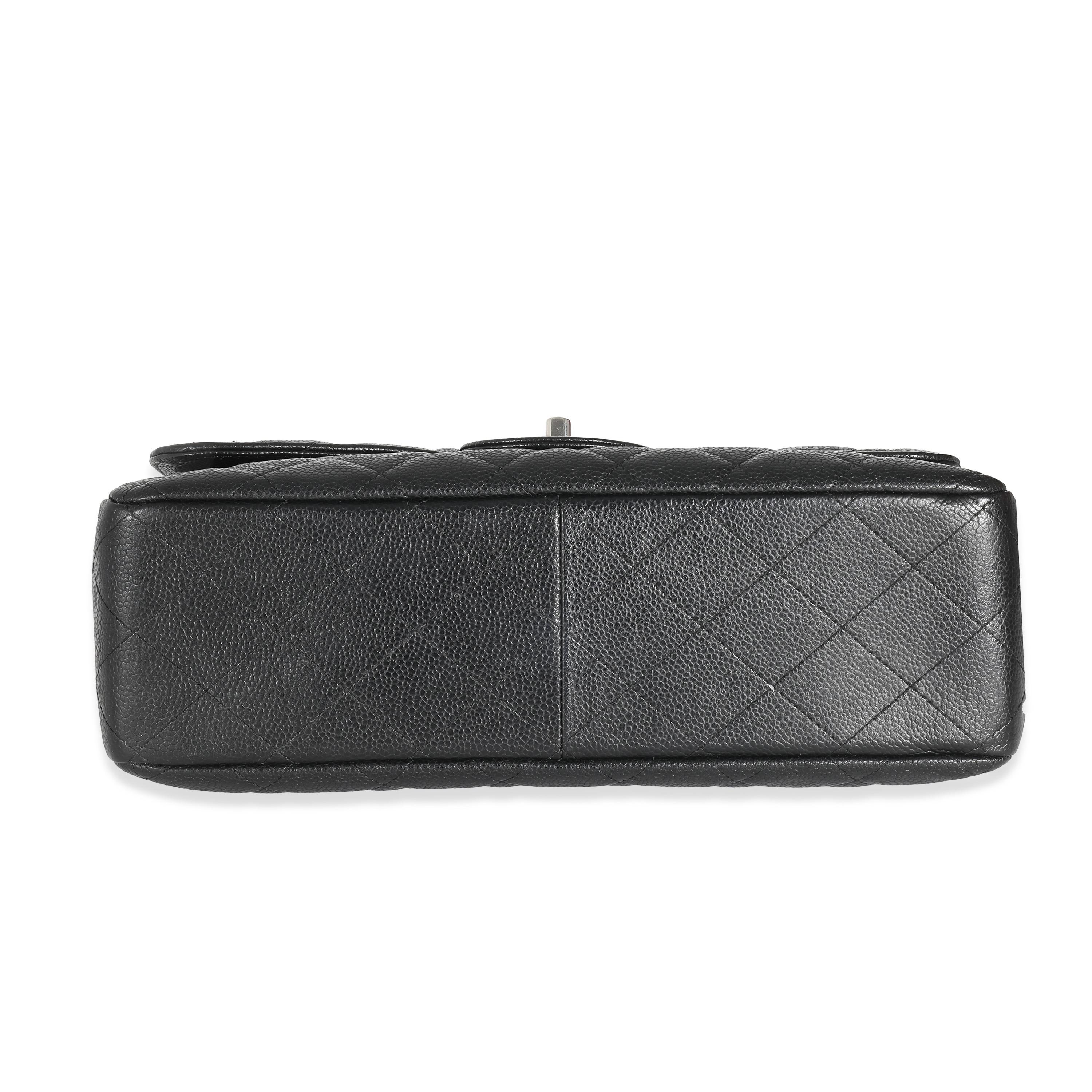 Chanel Black Quilted Caviar Jumbo Classic Single Flap For Sale 2