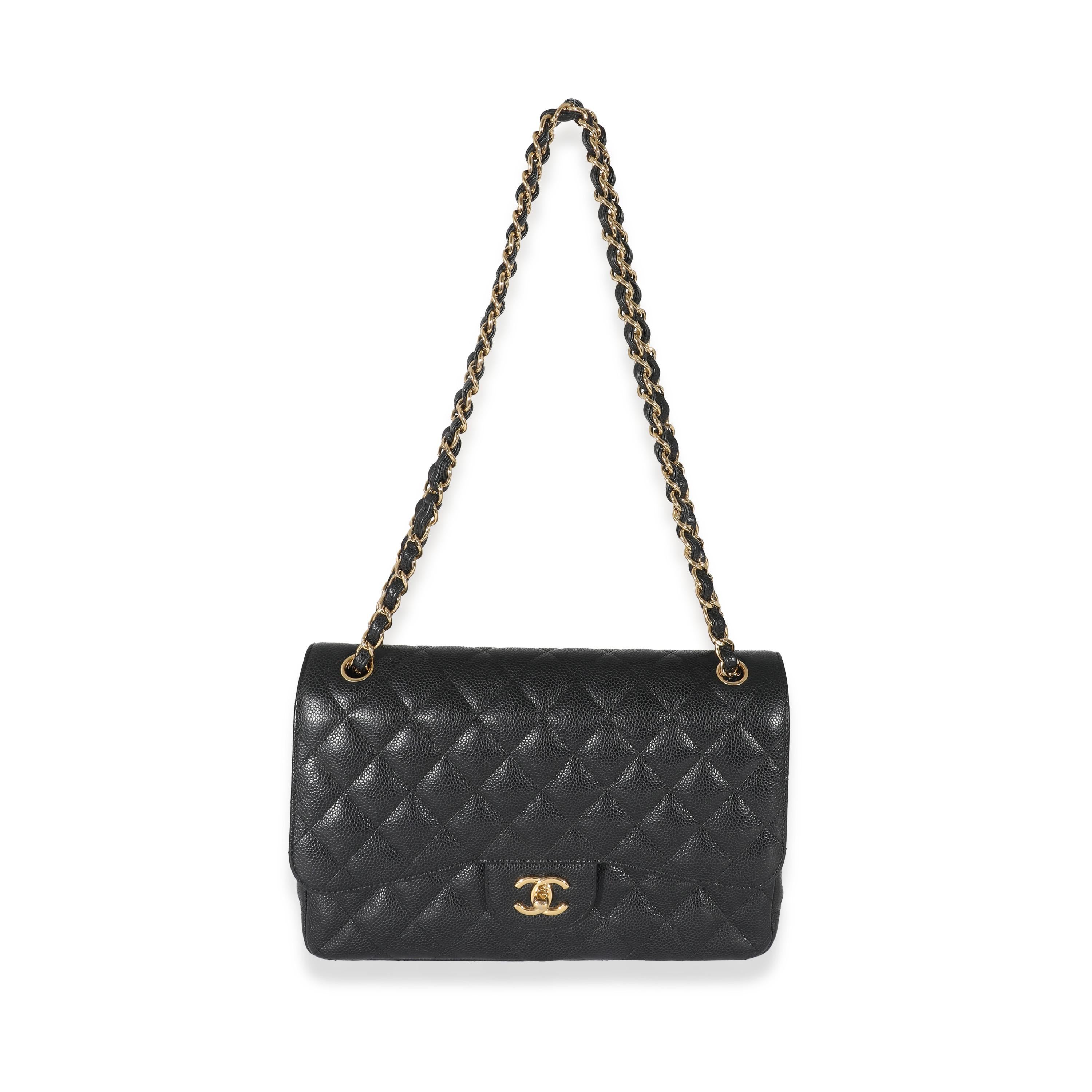 Listing Title: Chanel Black Quilted Caviar Jumbo Double Flap Bag
SKU: 133758
MSRP: 11000.00 USD
Condition: Pre-owned 
Condition Description: A timeless classic that never goes out of style, the flap bag from Chanel dates back to 1955 and has seen a