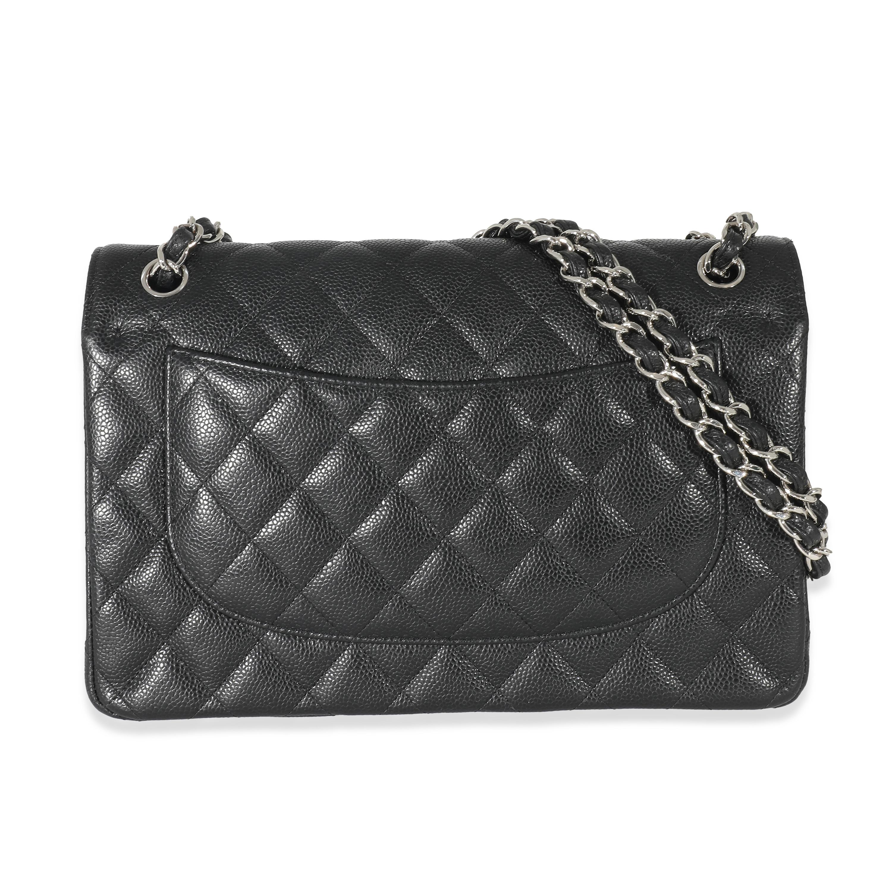 Chanel Black Quilted Caviar Jumbo Double Flap Bag In Excellent Condition In New York, NY