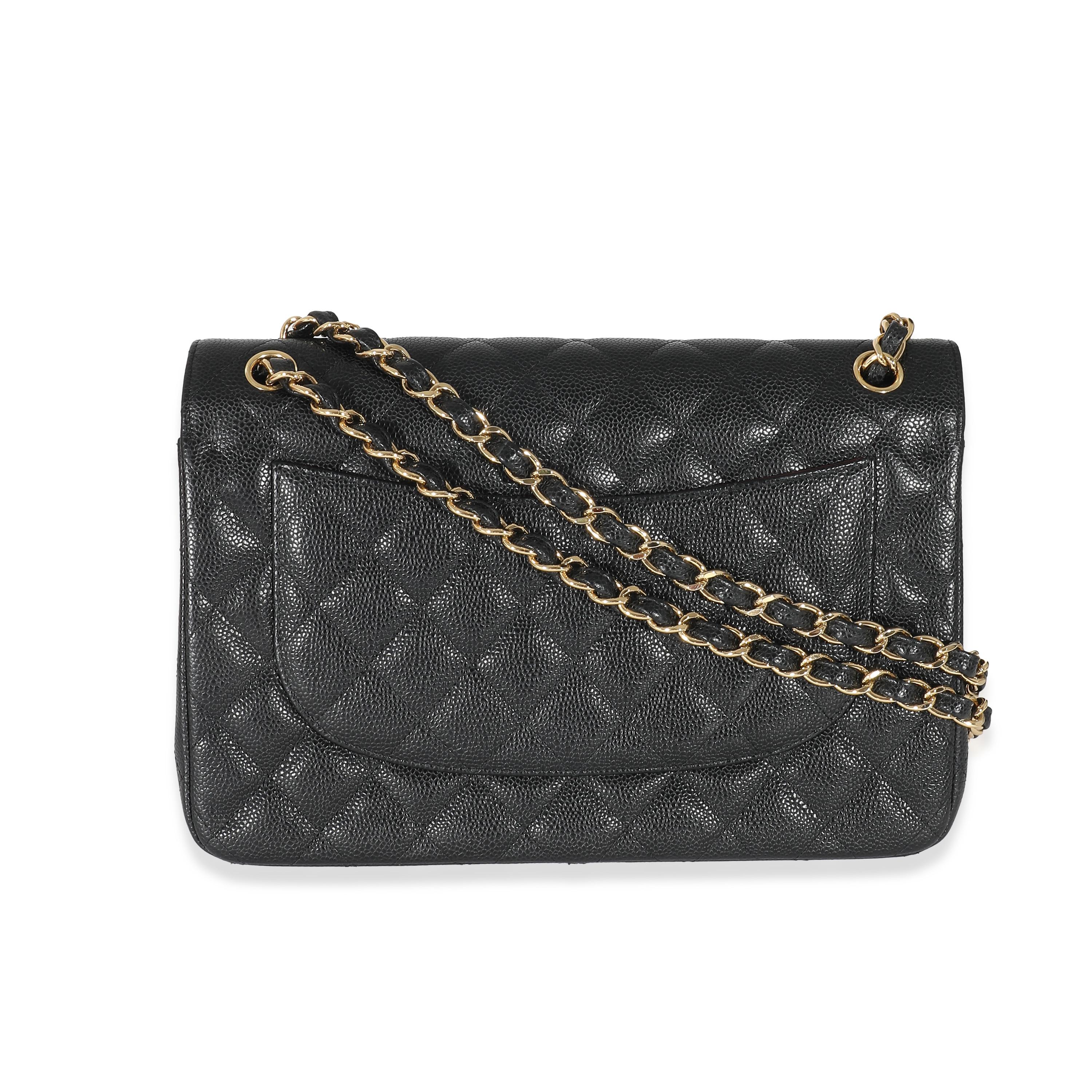 Chanel Black Quilted Caviar Jumbo Double Flap Bag In Excellent Condition For Sale In New York, NY