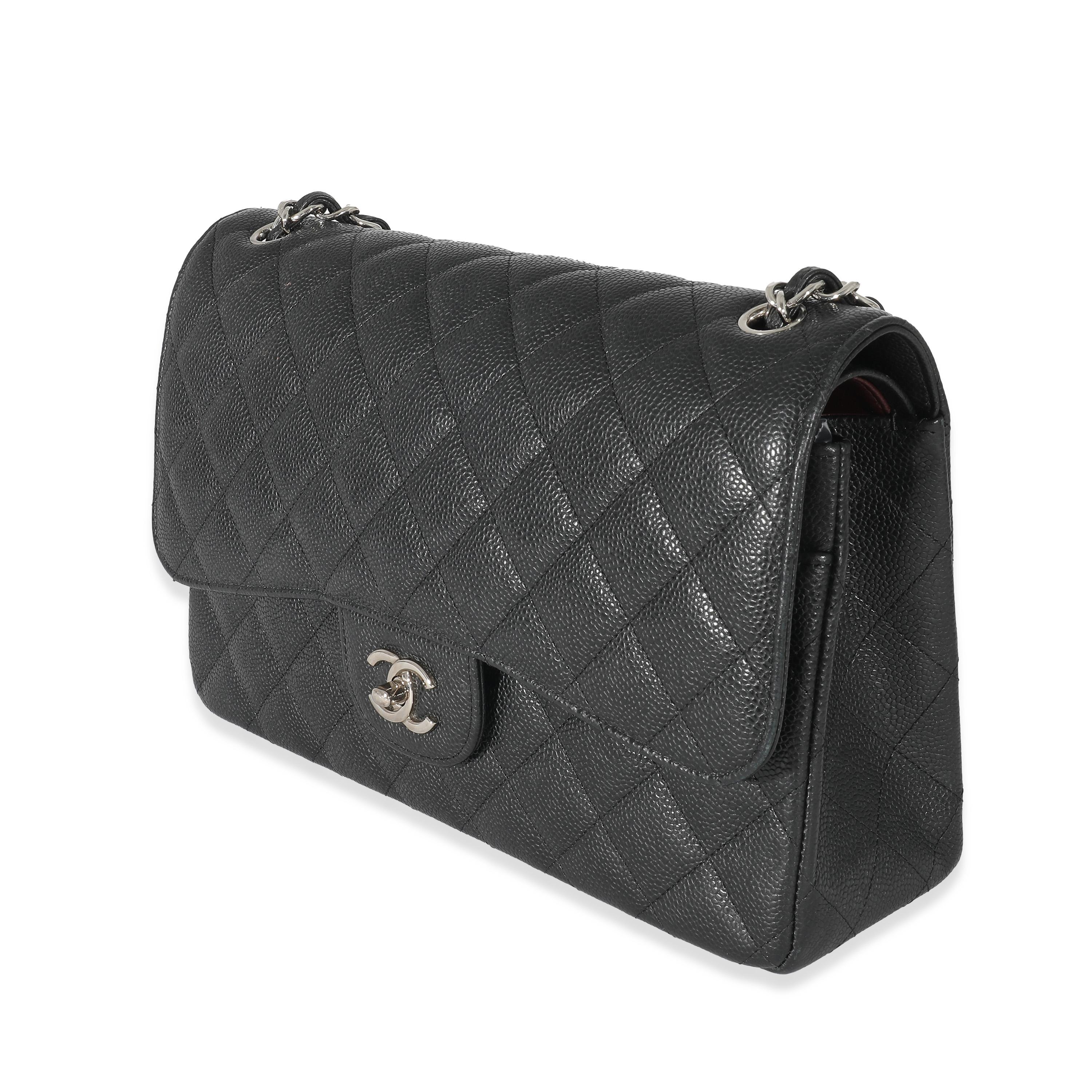 Women's Chanel Black Quilted Caviar Jumbo Double Flap Bag