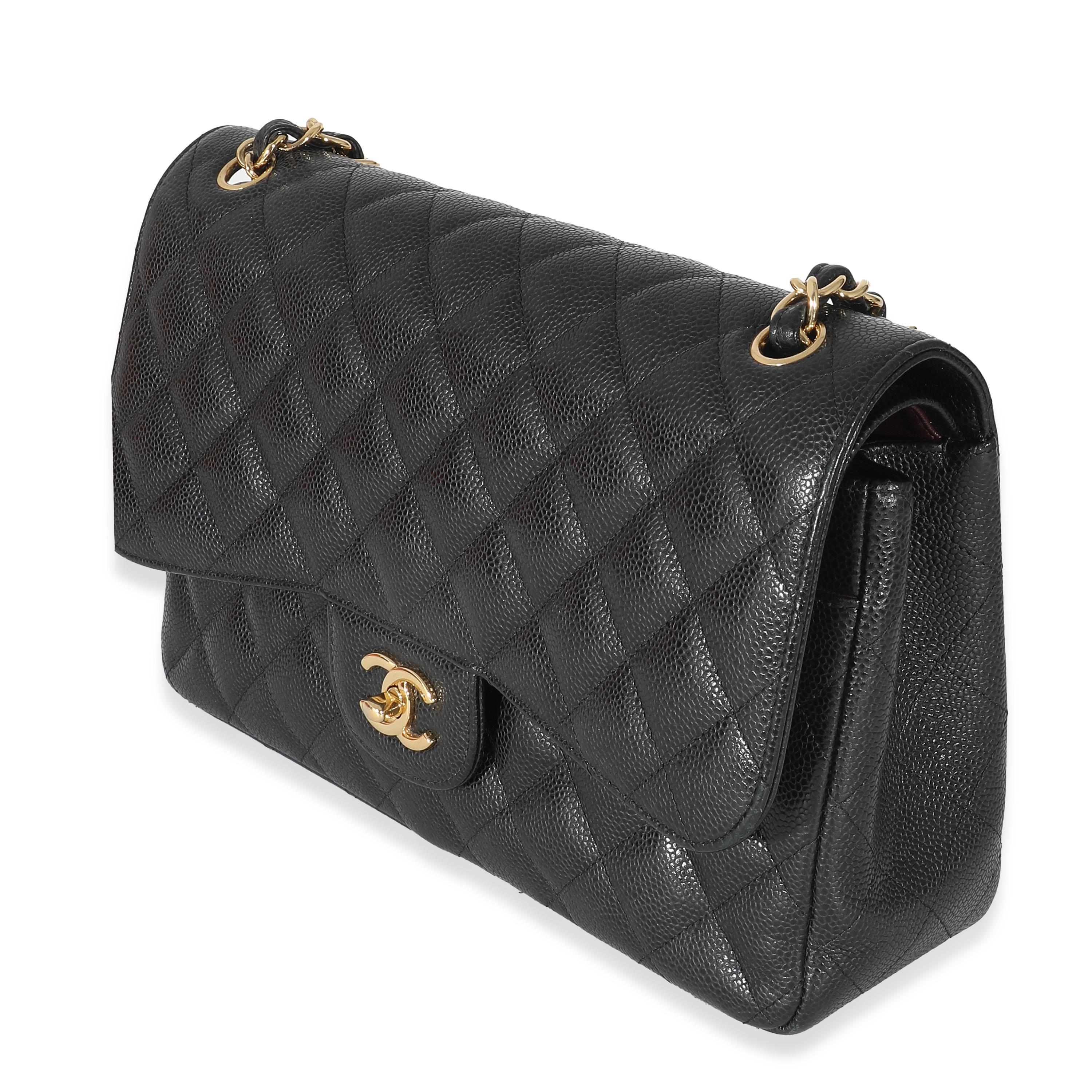 Women's or Men's Chanel Black Quilted Caviar Jumbo Double Flap Bag For Sale
