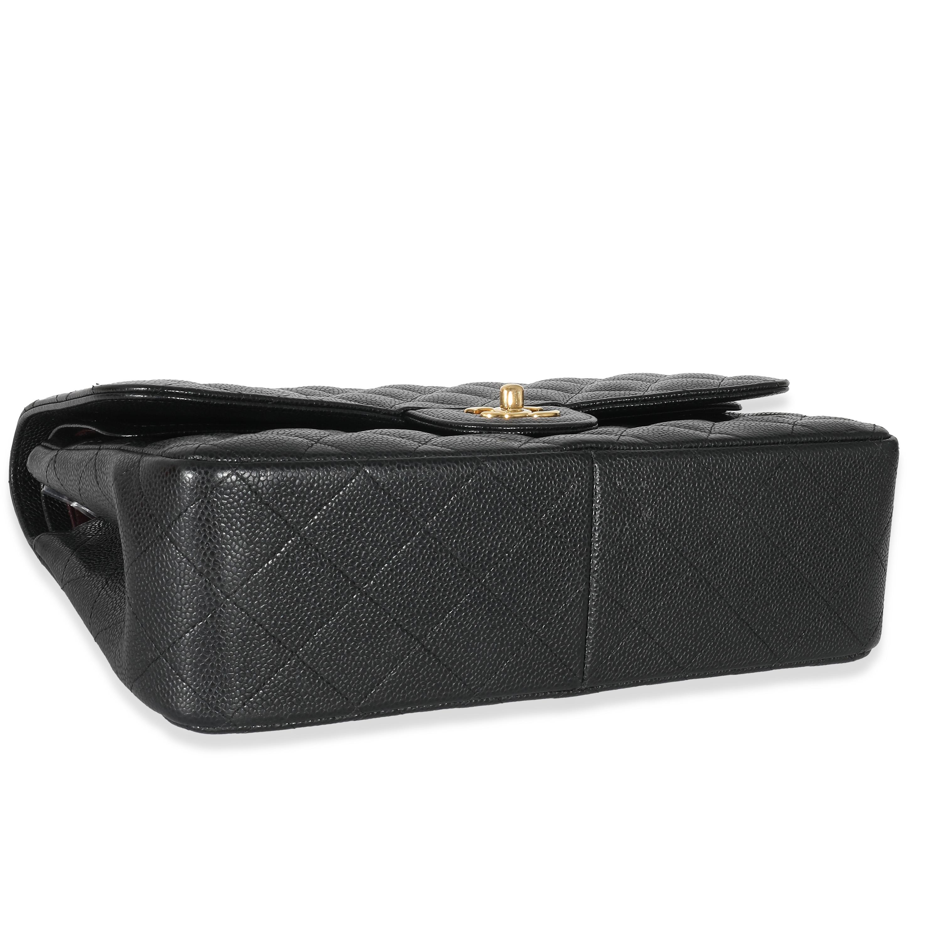 Chanel Black Quilted Caviar Jumbo Double Flap Bag For Sale 2