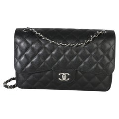 Chanel Black Quilted Caviar Jumbo Double Flap Bag