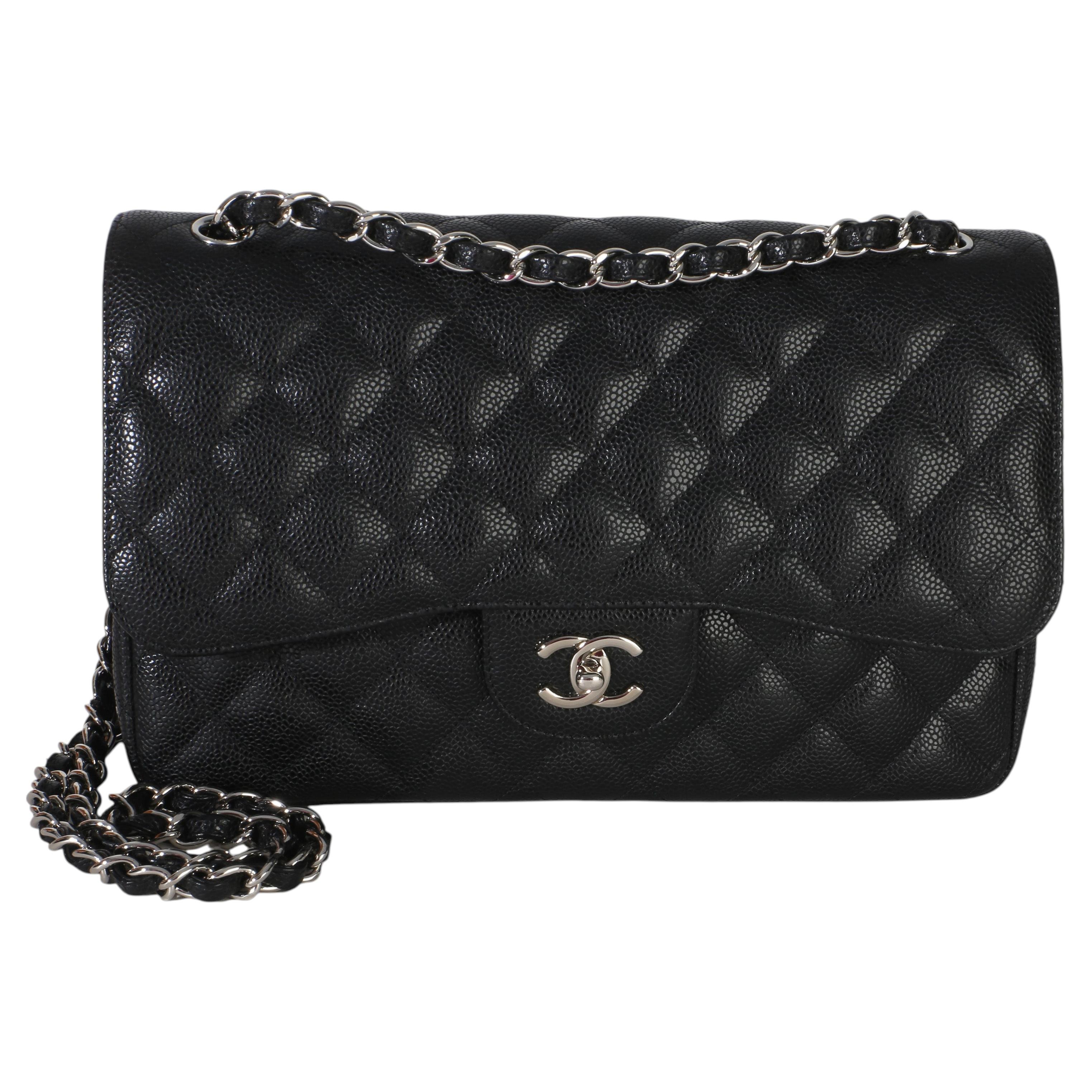 Chanel Black Quilted Caviar Jumbo Double Flap Bag