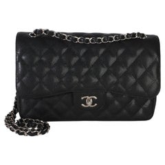 Chanel Black Quilted Caviar Jumbo Double Flap Bag