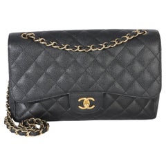 Chanel Black Quilted Caviar Jumbo Double Flap Bag