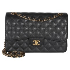 Chanel Black Quilted Caviar Jumbo Double Flap Bag