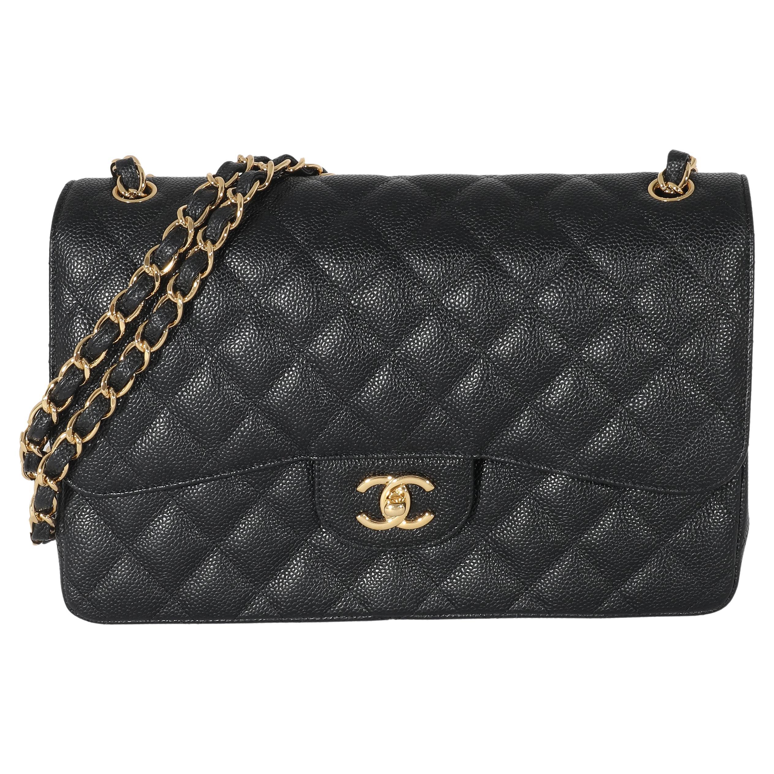 Chanel Black Quilted Caviar Jumbo Double Flap Bag For Sale at 1stDibs