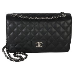Chanel Black Quilted Caviar Jumbo Double Flap Handbag