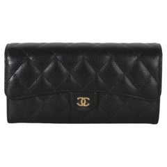 Chanel Black Quilted Caviar Large Gusset Flap Wallet