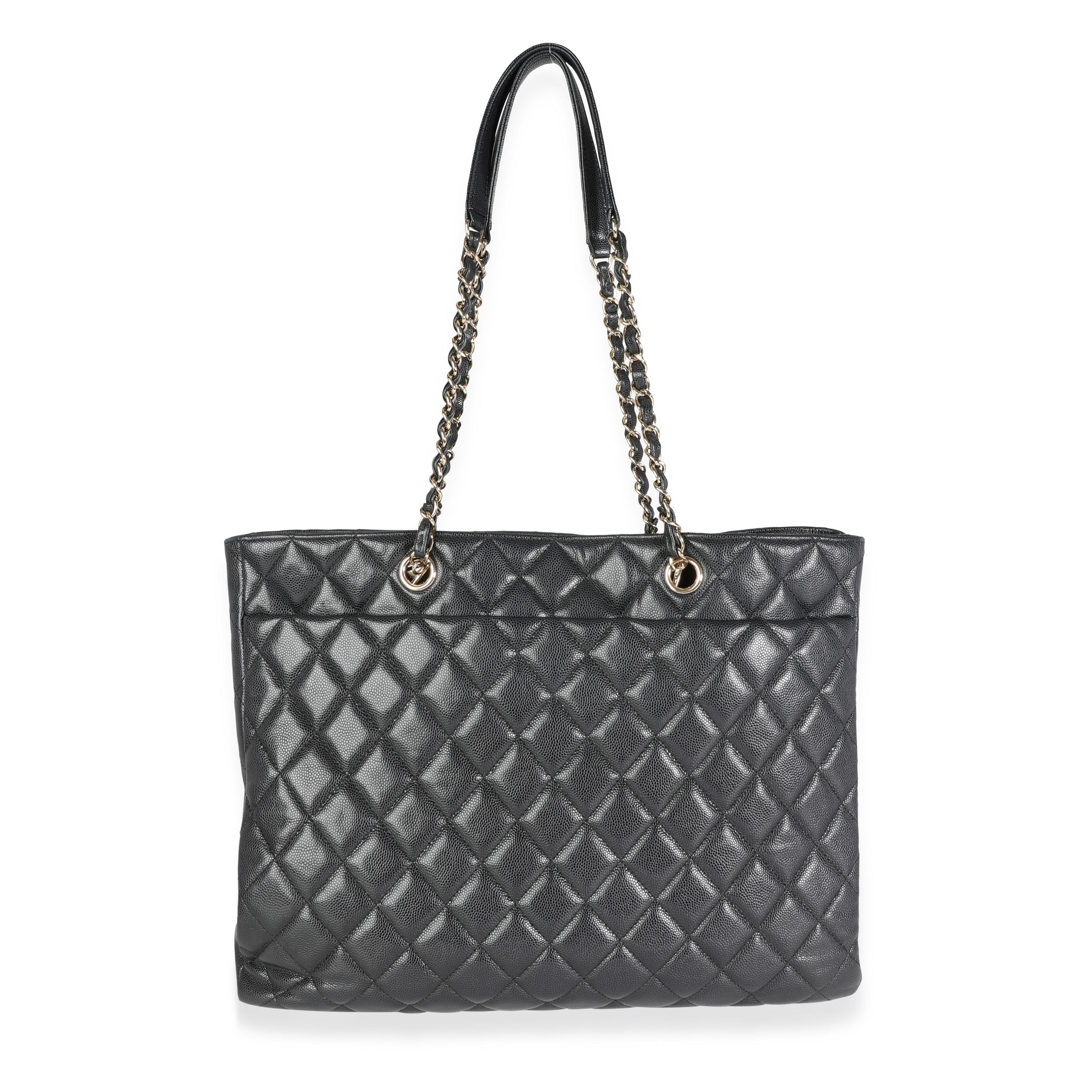 Listing Title: Chanel Black Quilted Caviar Large Shopping Bag
SKU: 115495
MSRP: 4900.00
Condition: Pre-owned (3000)
Handbag Condition: Very Good
Condition Comments: Very Good Condition. Scuffing to corners. Scratching and tarnishing to hardware.