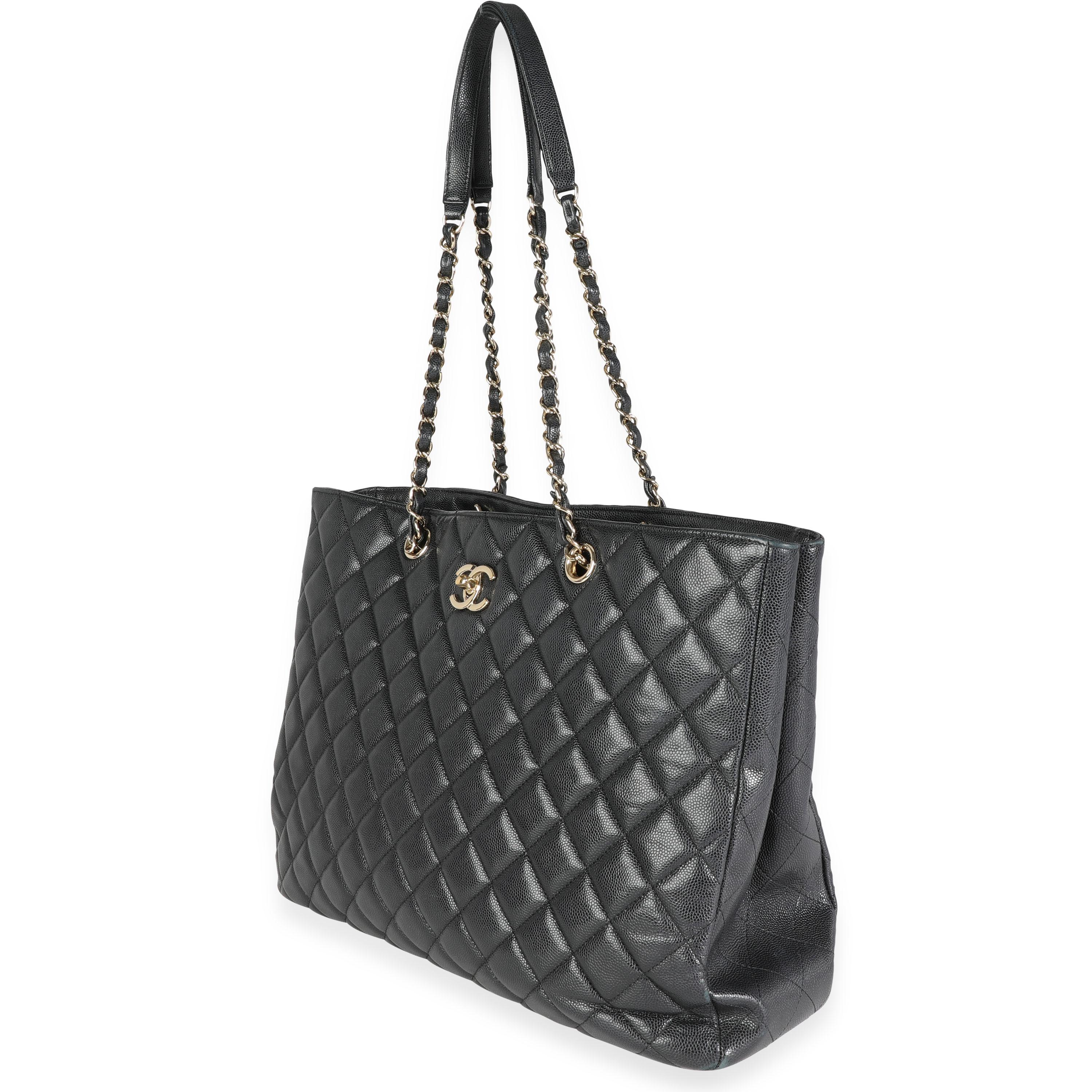 Chanel Black Quilted Caviar Large Shopping Bag In Excellent Condition In New York, NY