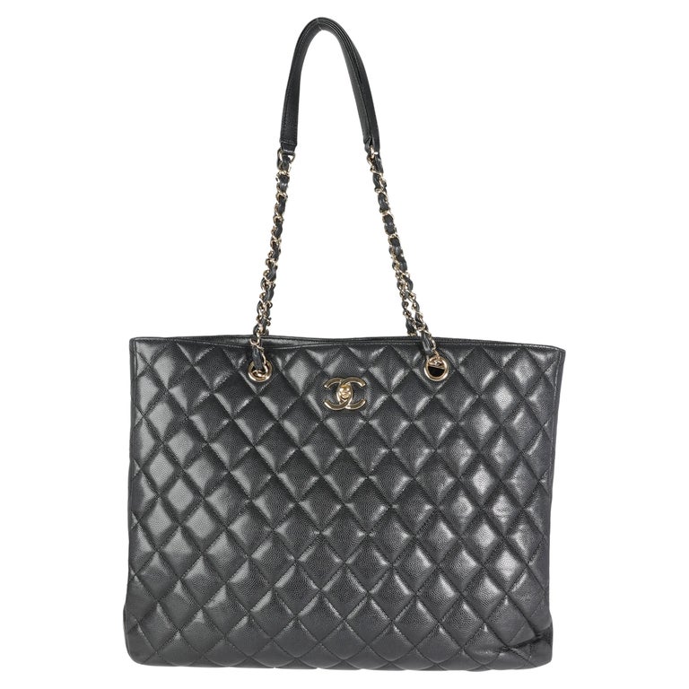 Chanel Black Quilted Caviar Large Shopping Bag For Sale at 1stDibs