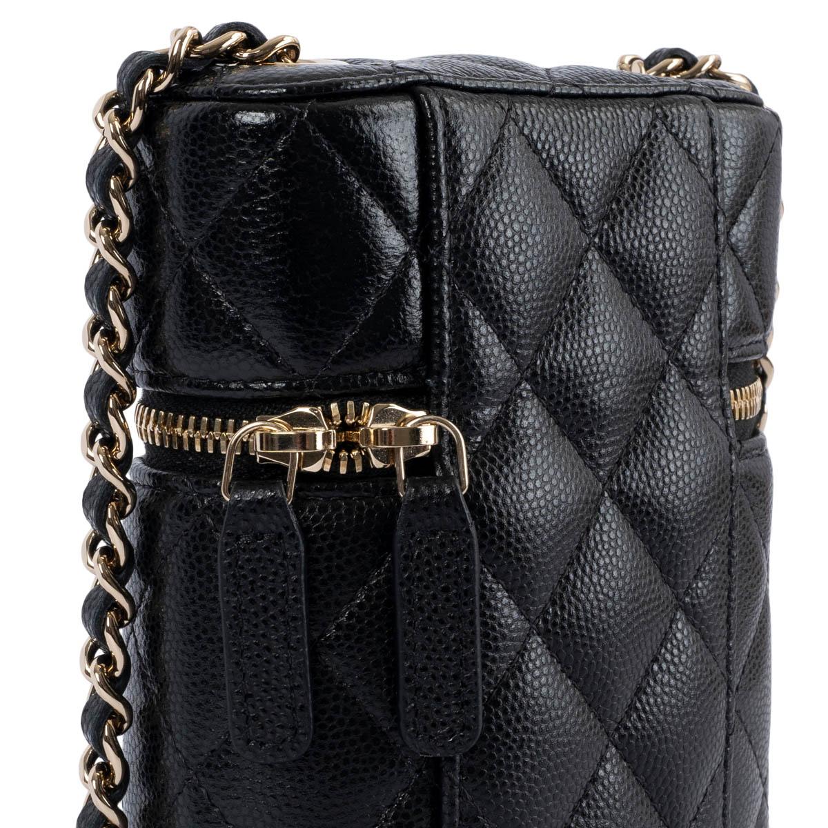 Women's CHANEL black quilted Caviar leather 2022 22B VANITY PHONE HOLDER W CHAIN Bag