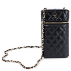 CHANEL black quilted Caviar leather 2022 22B VANITY PHONE HOLDER W CHAIN Bag