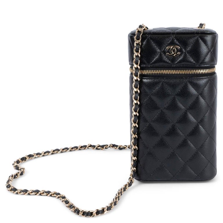 CHANEL black quilted Caviar leather 2022 22B VANITY PHONE HOLDER W CHAIN  Bag at 1stDibs