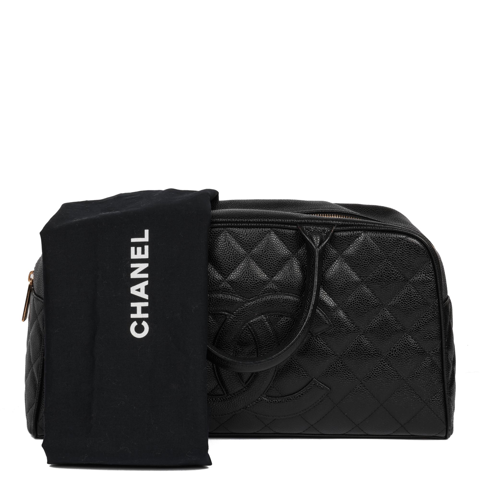 CHANEL Black Quilted Caviar Leather Boston Bag 6