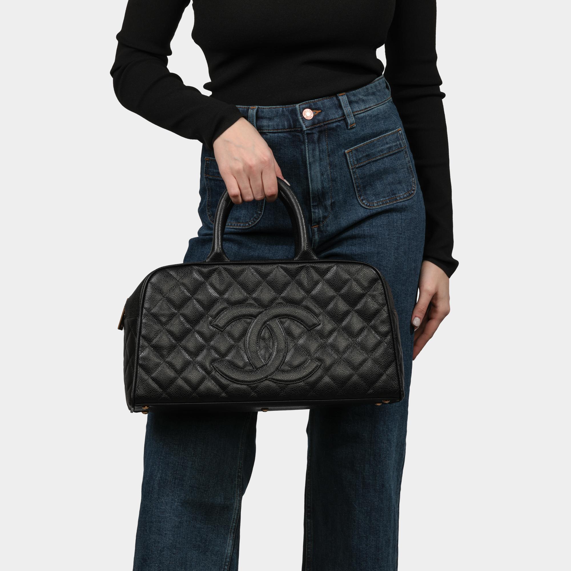 CHANEL Black Quilted Caviar Leather Boston Bag 7
