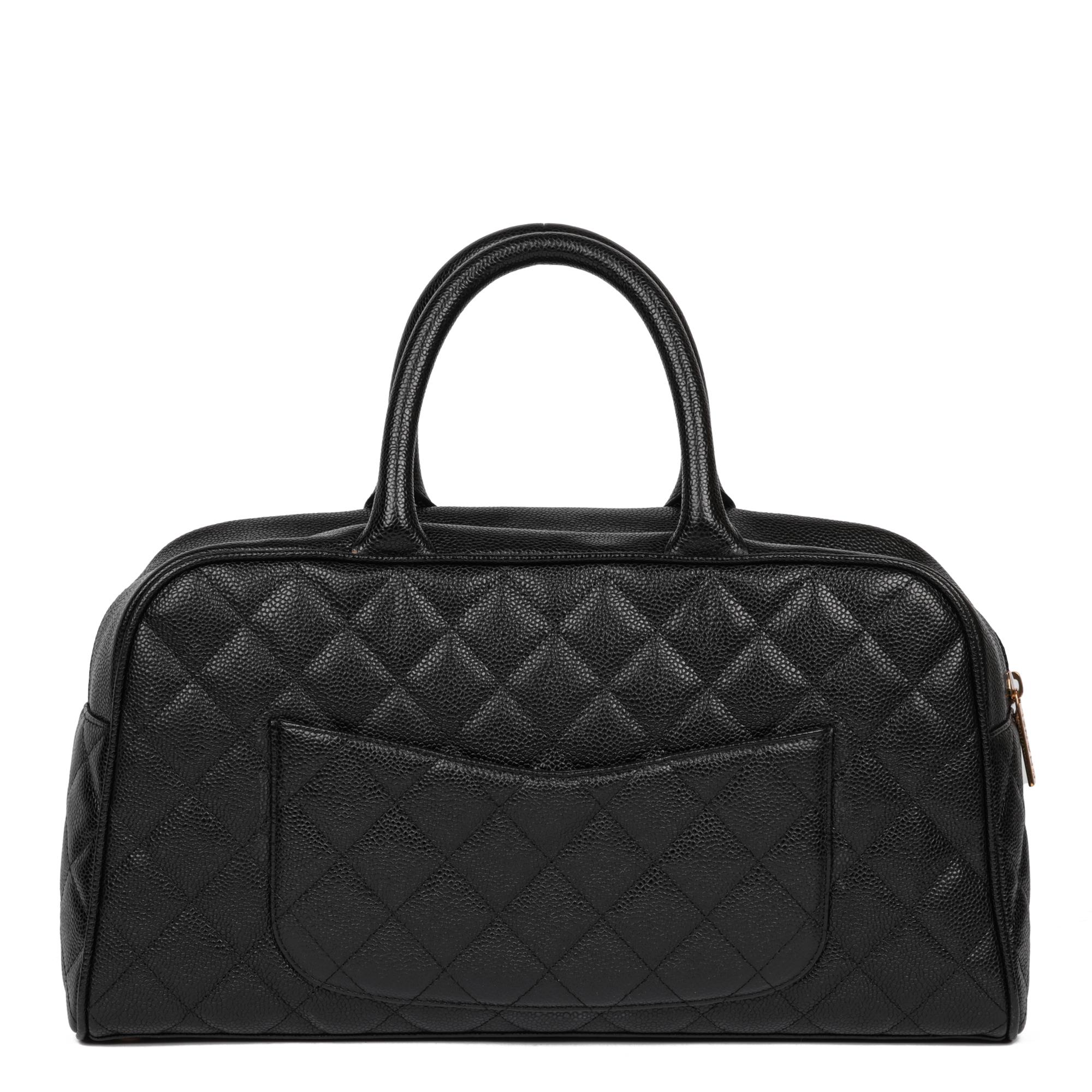 Women's CHANEL Black Quilted Caviar Leather Boston Bag