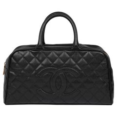 CHANEL Black Quilted Caviar Leather Boston Bag