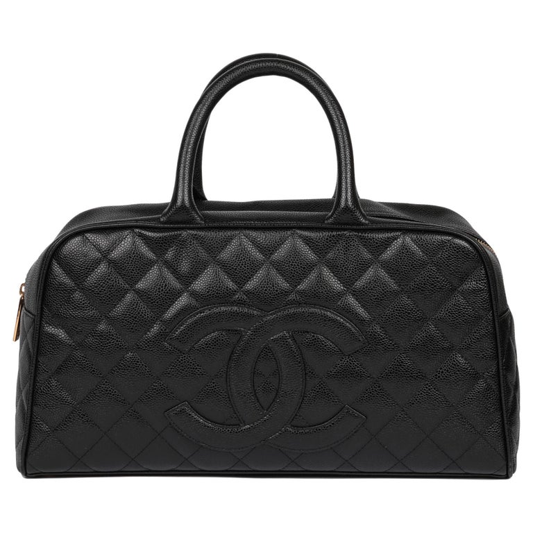 CHANEL Black Quilted Caviar Leather Boston Bag For Sale at 1stDibs