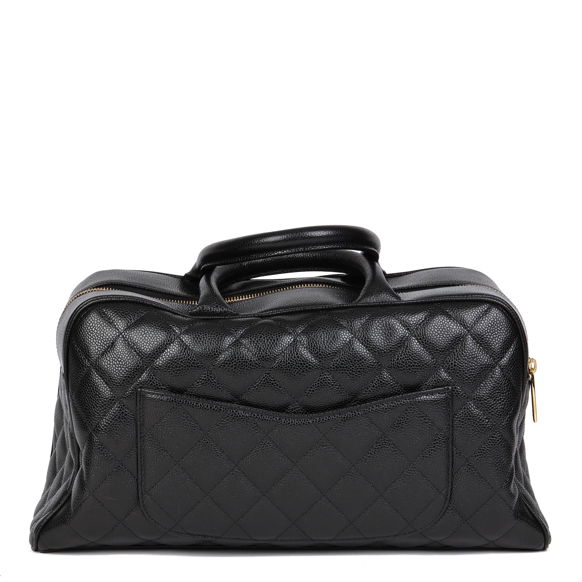 CHANEL Black Quilted Caviar Leather Boston 1