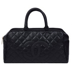 Chanel Black Quilted Caviar Leather Boston