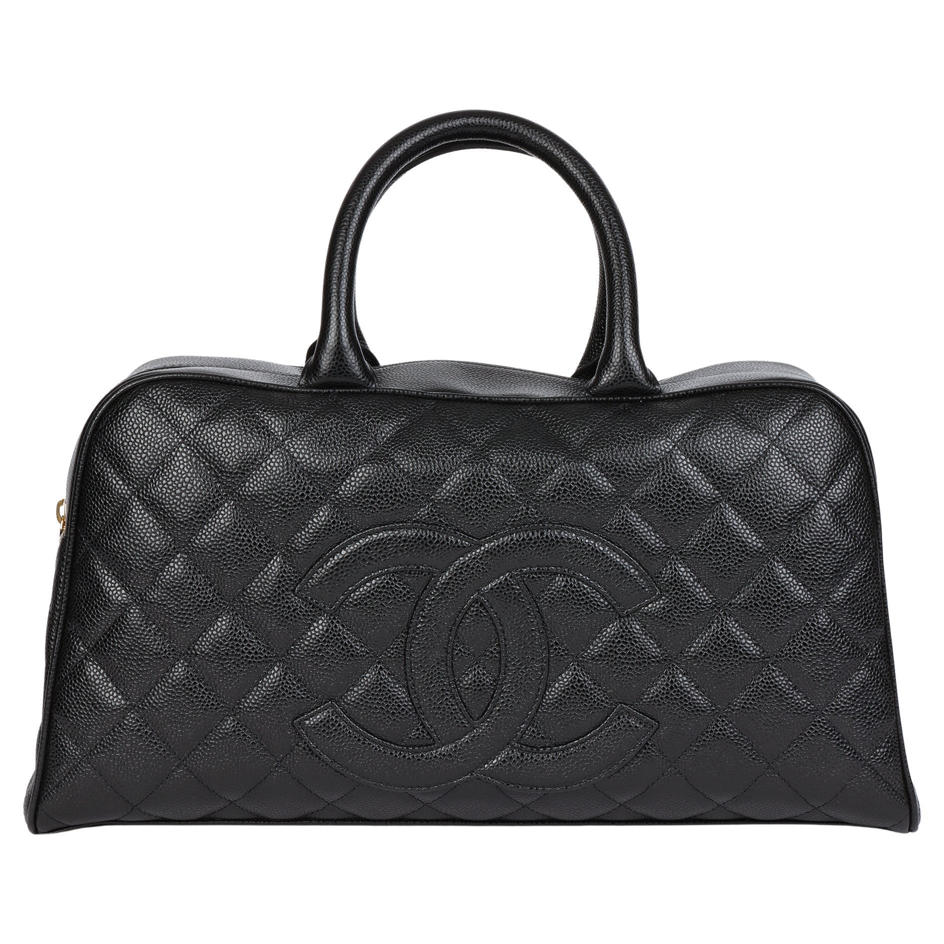 CHANEL Black Quilted Caviar Leather Boston