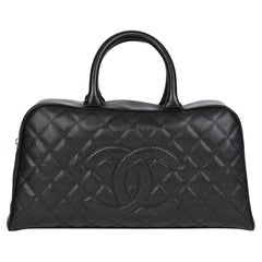 CHANEL Black Quilted Caviar Leather Boston