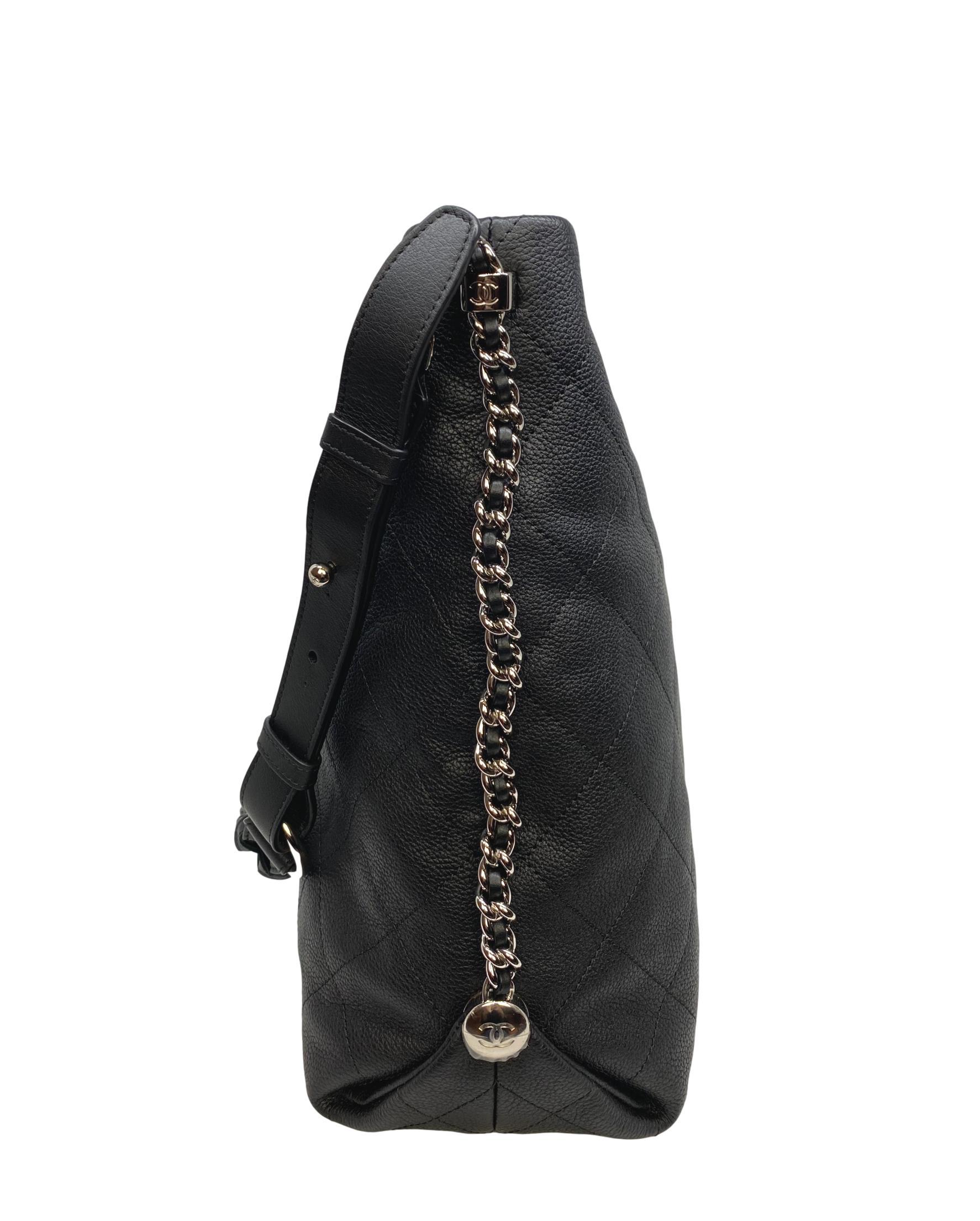 Chanel Schwarz gesteppt Kaviar Leder geflochtenen Griff Medium Hobo Bag 1