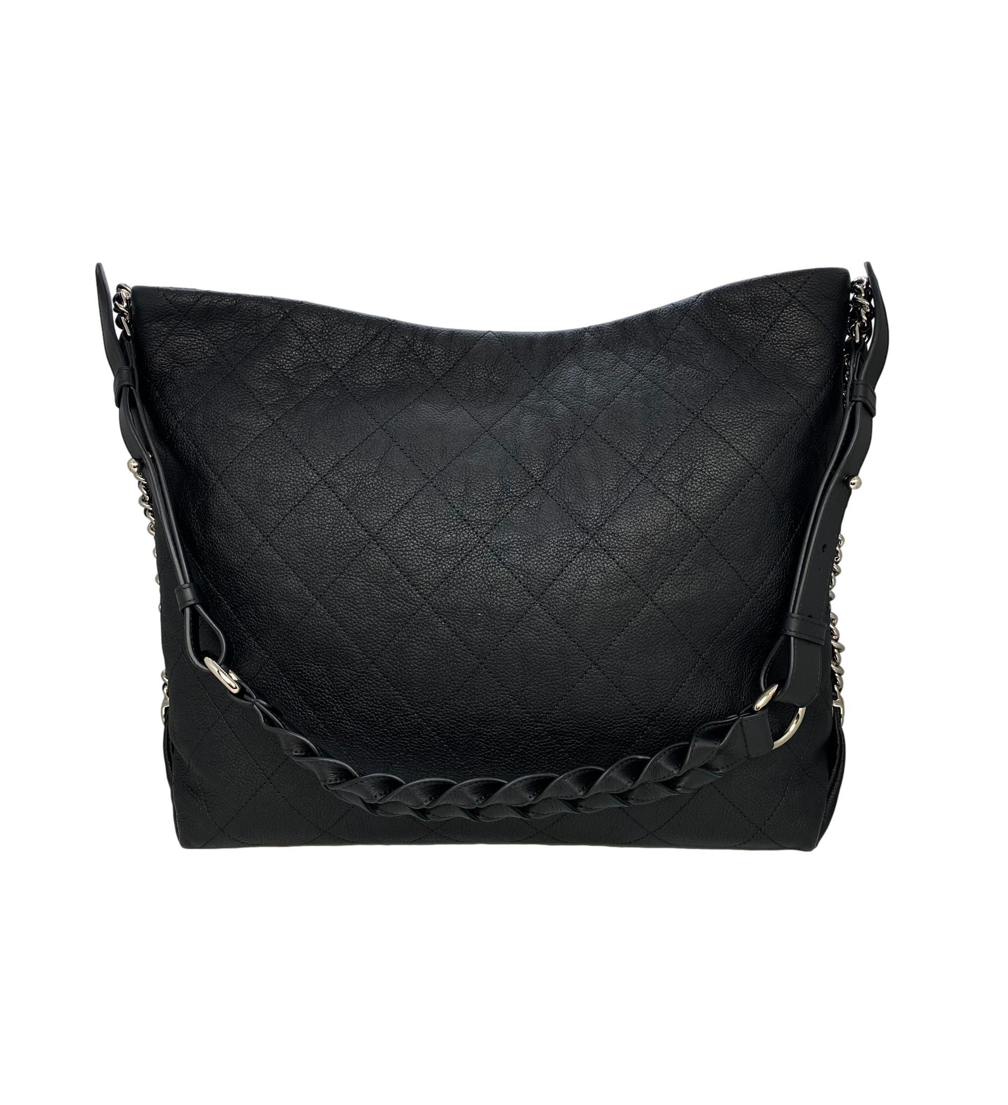 Chanel Schwarz gesteppt Kaviar Leder geflochtenen Griff Medium Hobo Bag 3