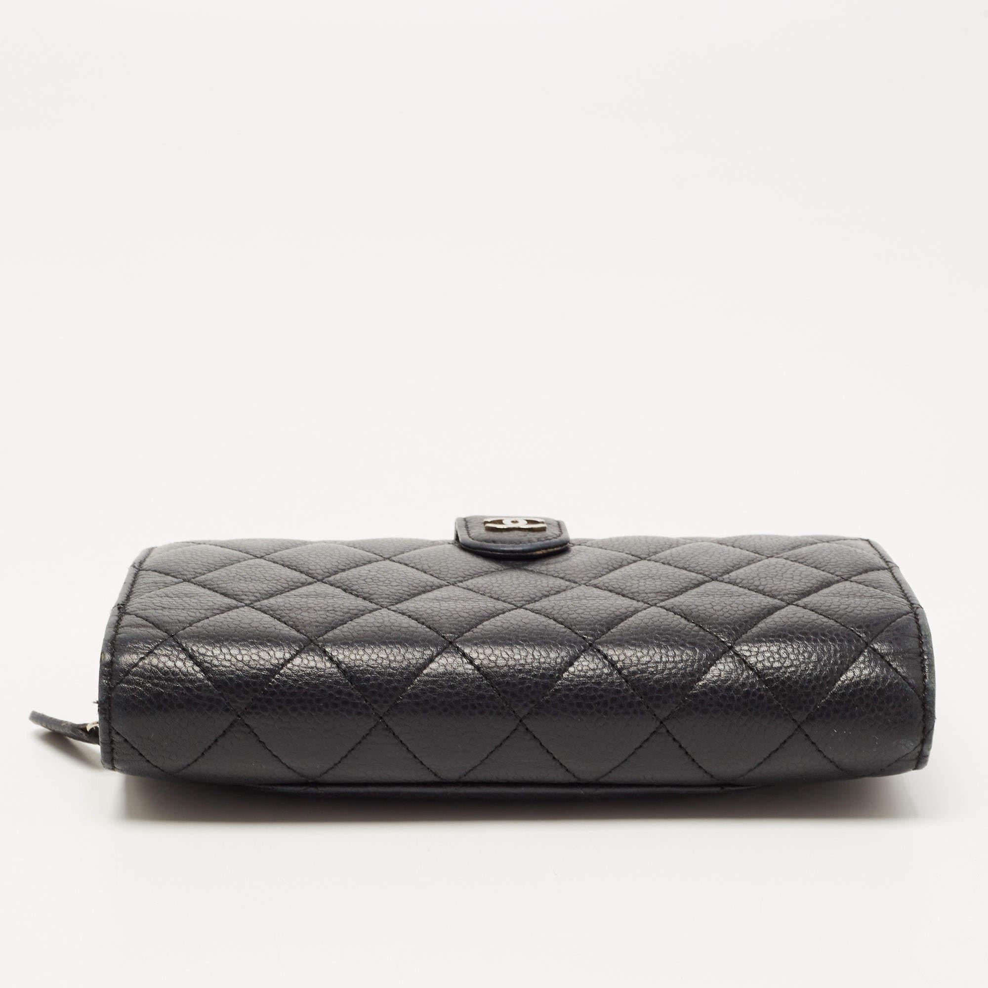 Chanel Black Quilted Caviar Leather CC Continental Zip Wallet 7