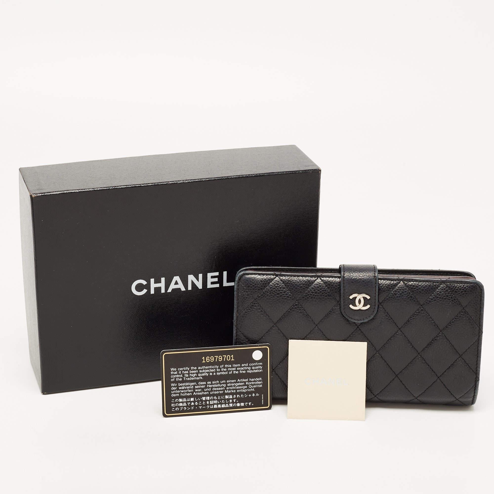 Chanel Black Quilted Caviar Leather CC Continental Zip Wallet 9