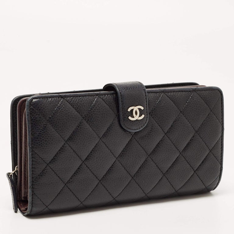 Chanel Black Quilted Caviar Leather CC Continental Zip Wallet at 1stDibs