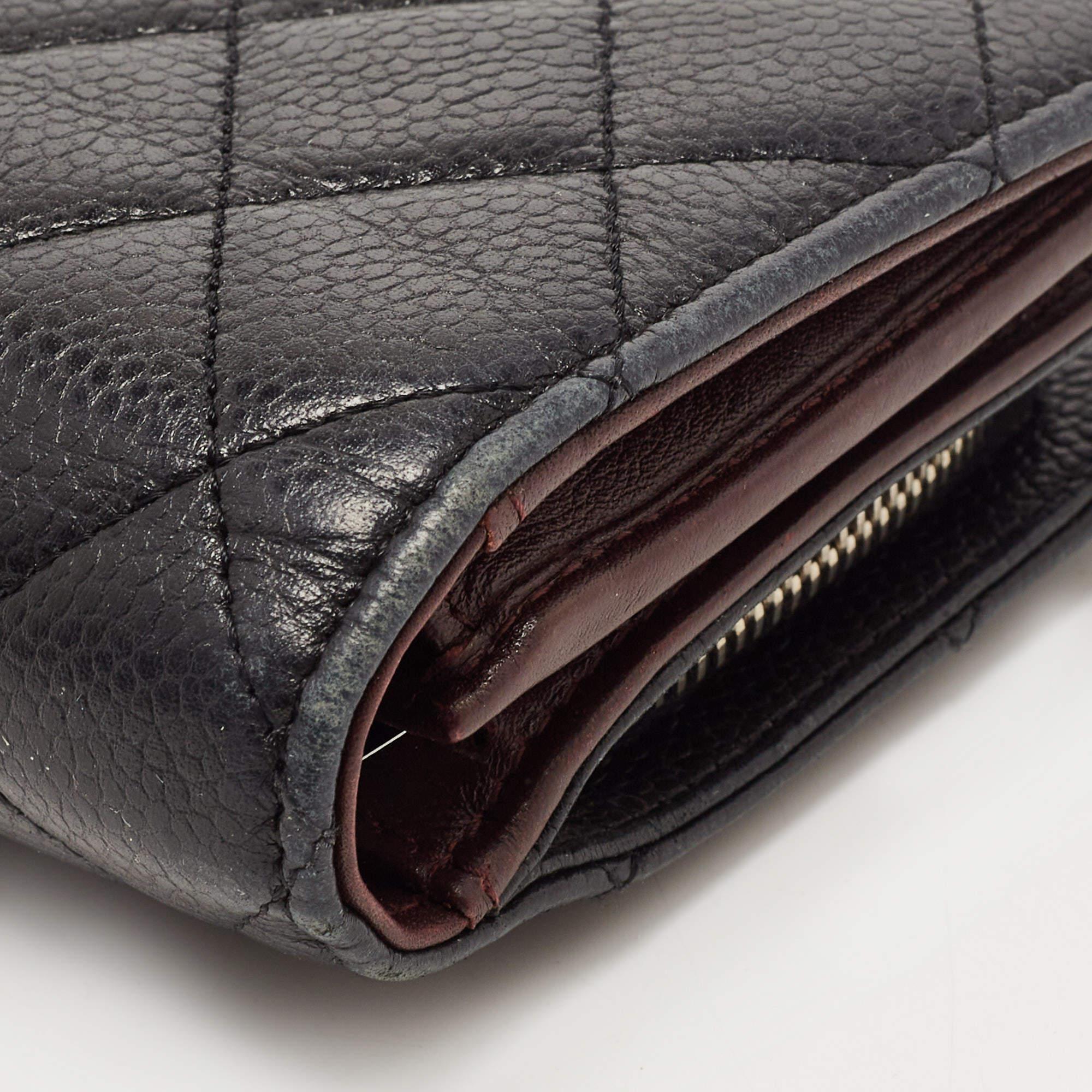 Women's Chanel Black Quilted Caviar Leather CC Continental Zip Wallet