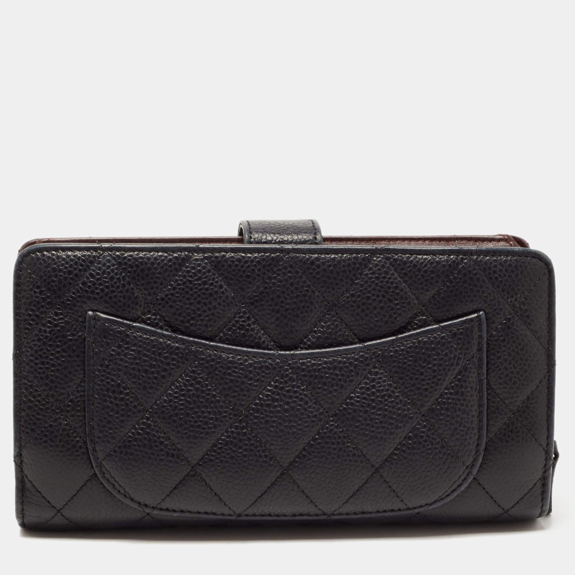 Chanel Black Quilted Caviar Leather CC Continental Zip Wallet 1