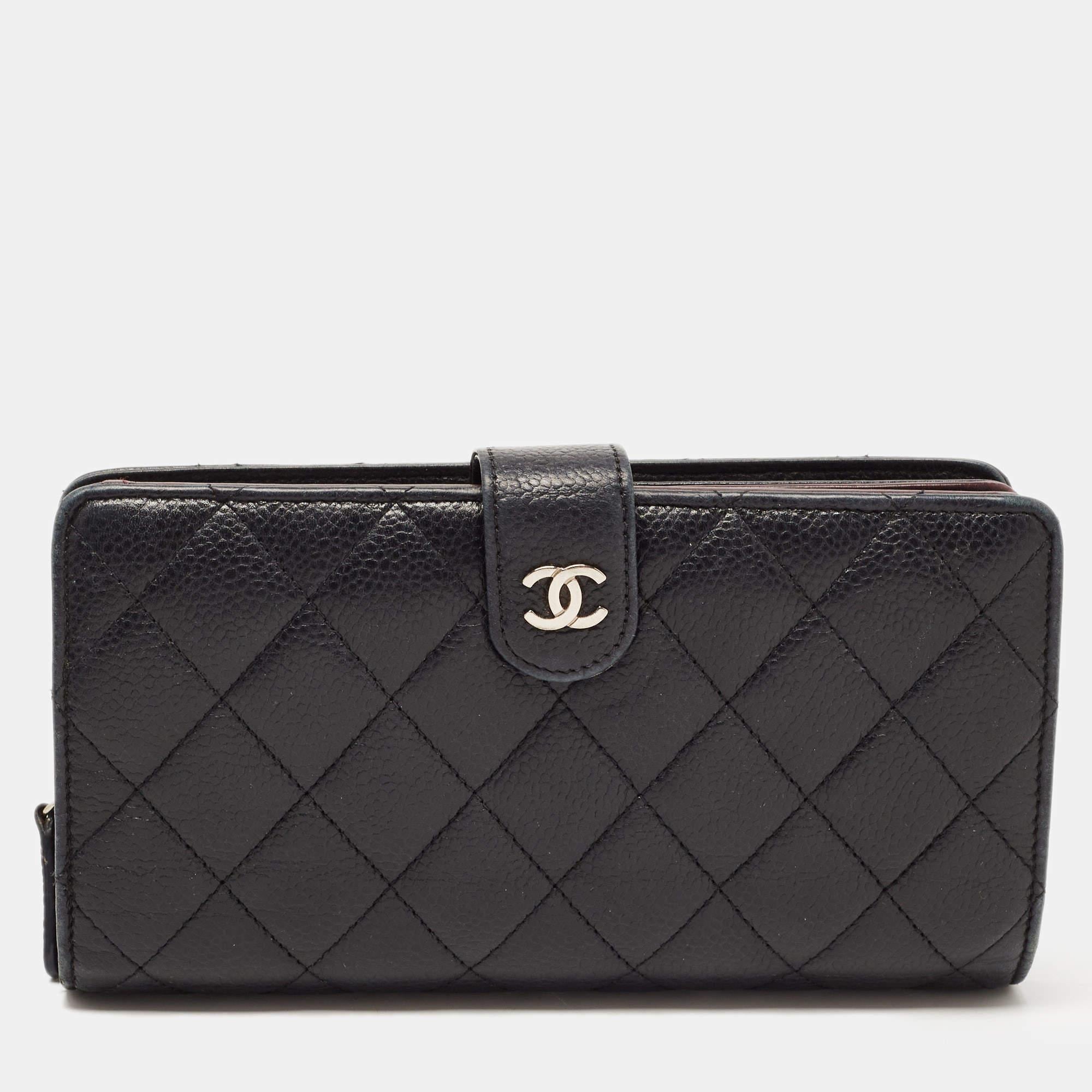 Chanel Black Quilted Caviar Leather CC Continental Zip Wallet 2