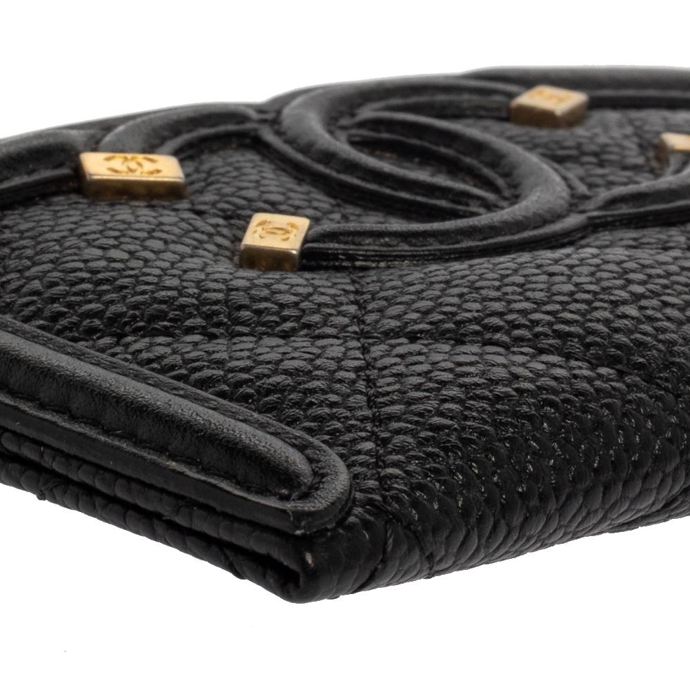 Chanel Black Quilted Caviar Leather CC Filigree Card Holder 1