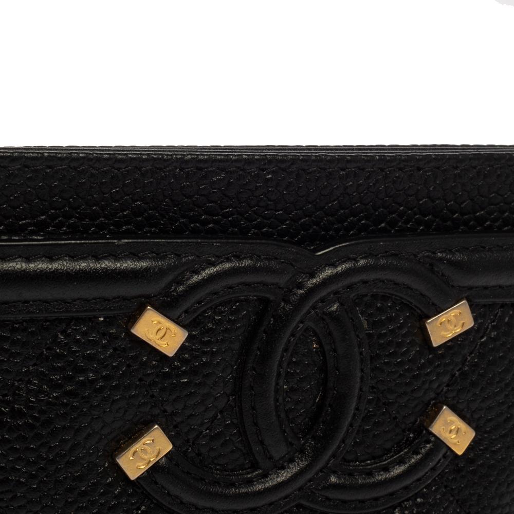 Chanel Black Quilted Caviar Leather CC Filigree Card Holder 2