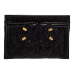 Chanel Black Quilted Caviar Leather CC Filigree Card Holder