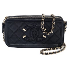 Chanel Black Quilted Caviar Leather CC Filigree Chain Clutch