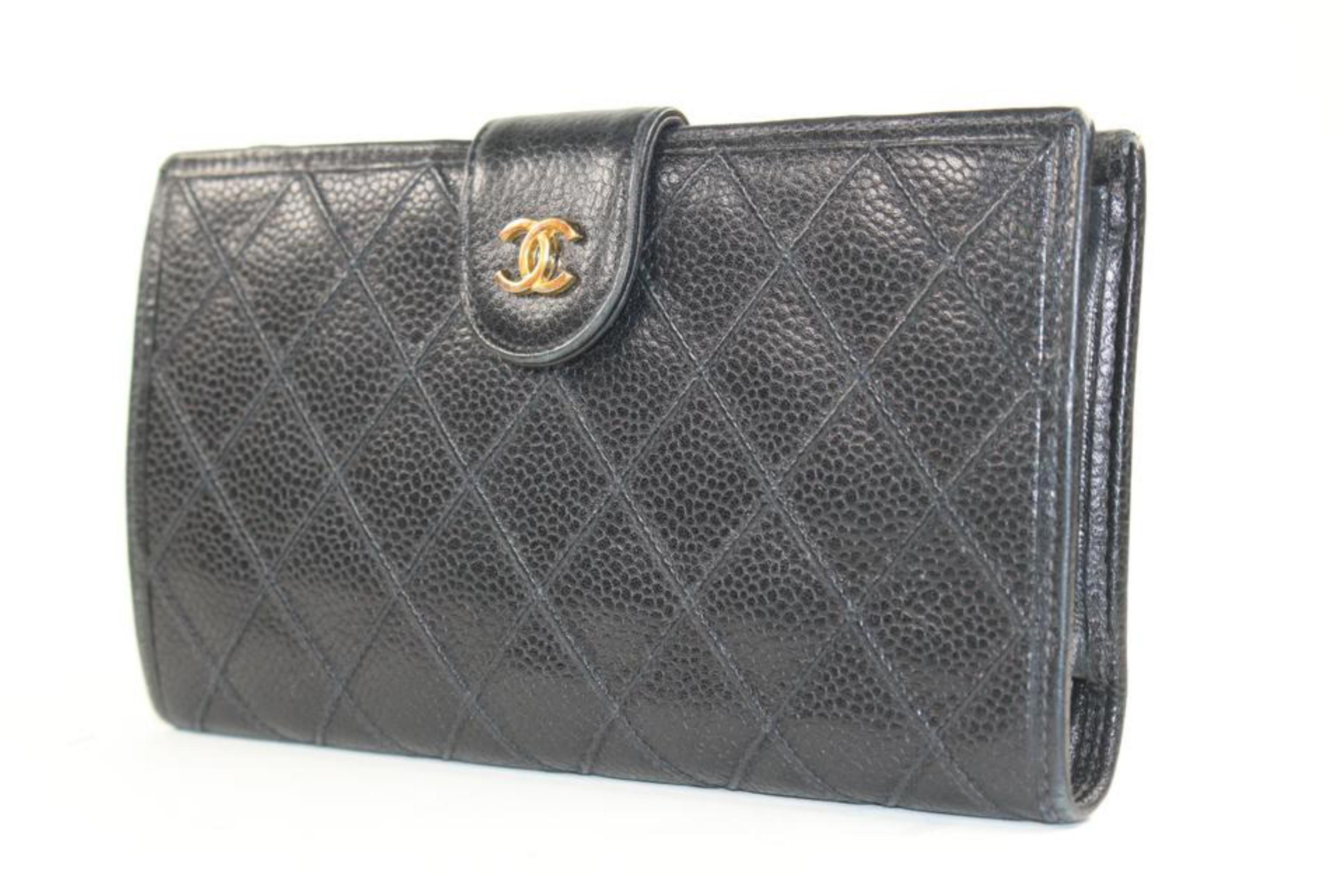 Chanel Black Quilted Caviar Leather CC Logo Long Wallet L Gusset 11C1021 8
