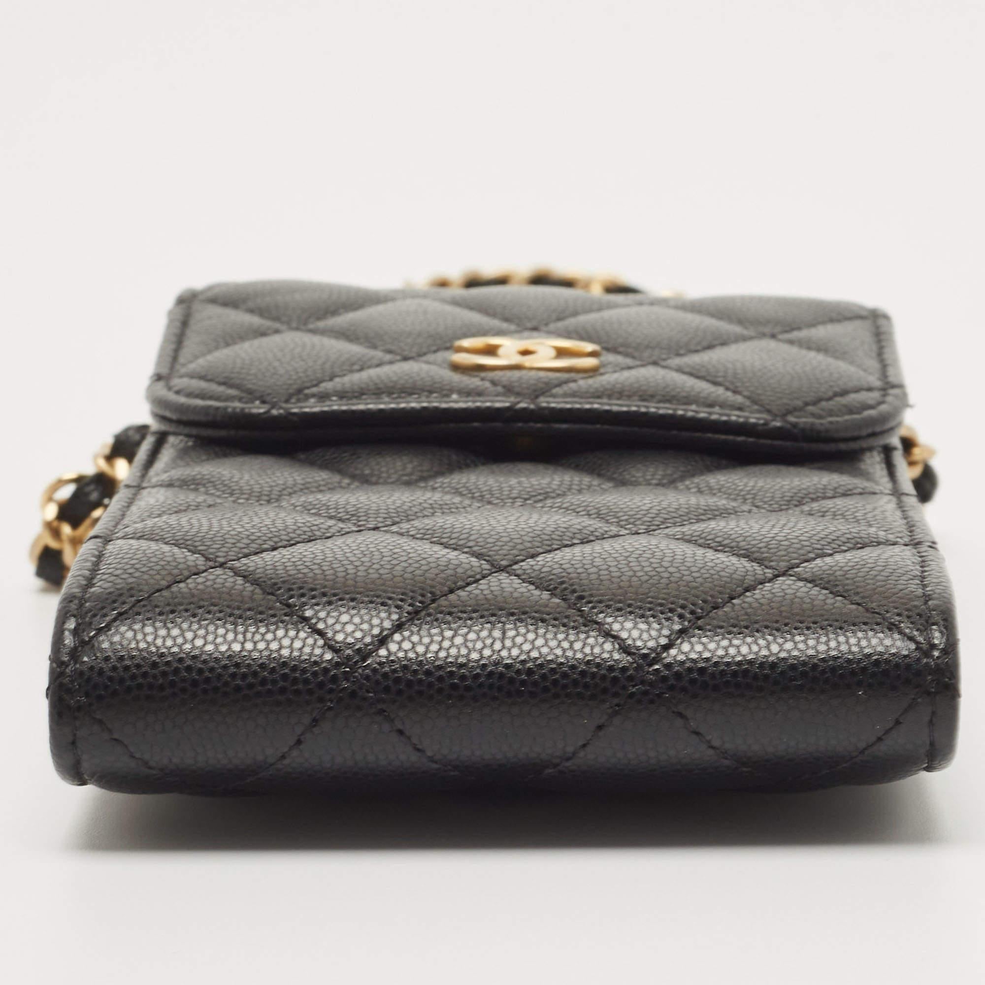 Chanel Black Quilted Caviar Leather CC Medallion Chain Phone Crossbody Bag 3