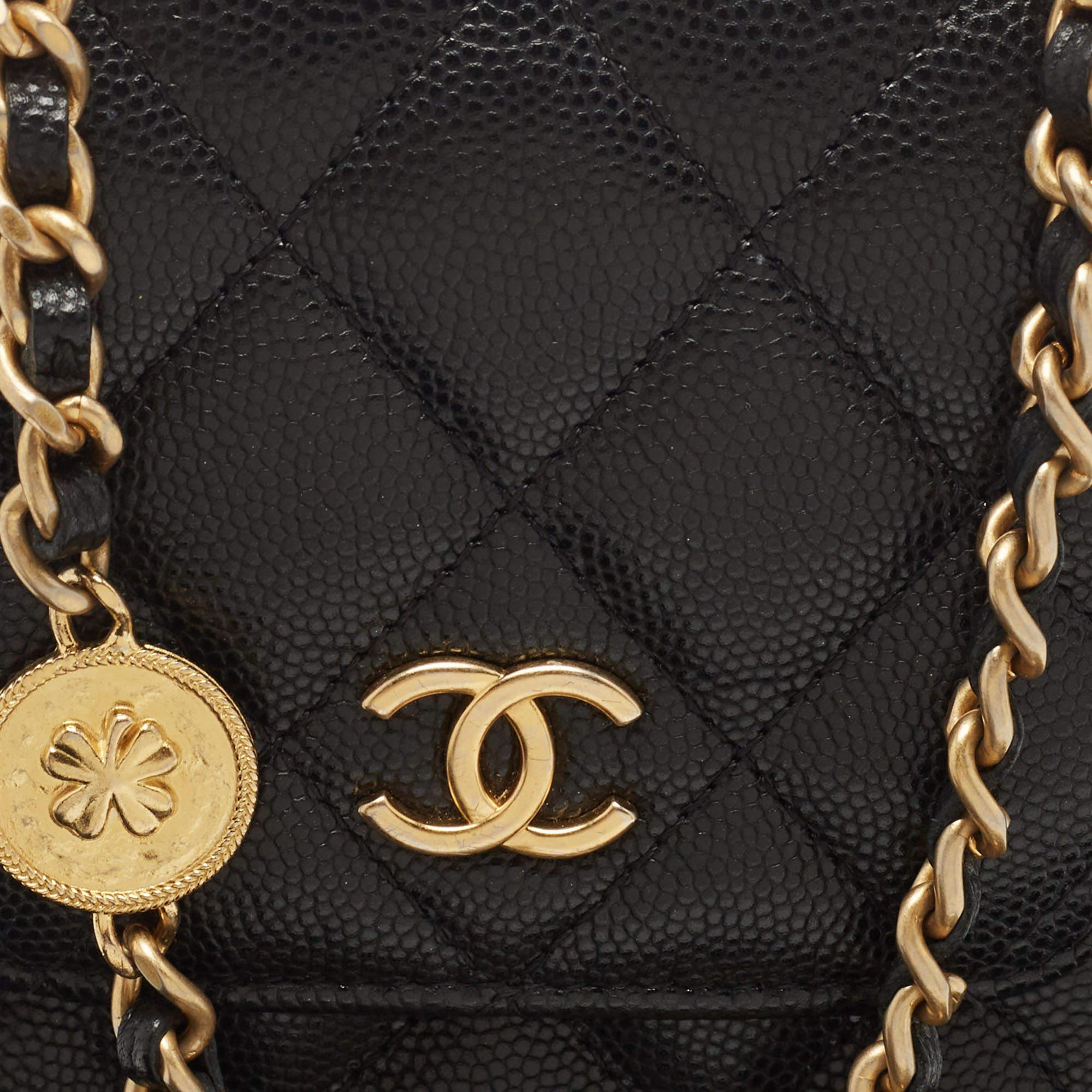 Chanel Black Quilted Caviar Leather CC Medallion Chain Phone Crossbody Bag 5