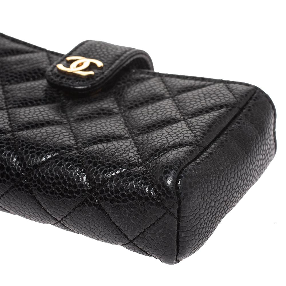 Women's Chanel Black Quilted Caviar Leather CC Phone Pouch
